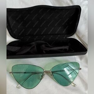 Balenciaga Silver Frame Sunglasses with Green Lenses